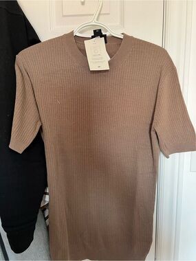 H&M Ribbed Short-Sleeve Knit Shirt - Brown